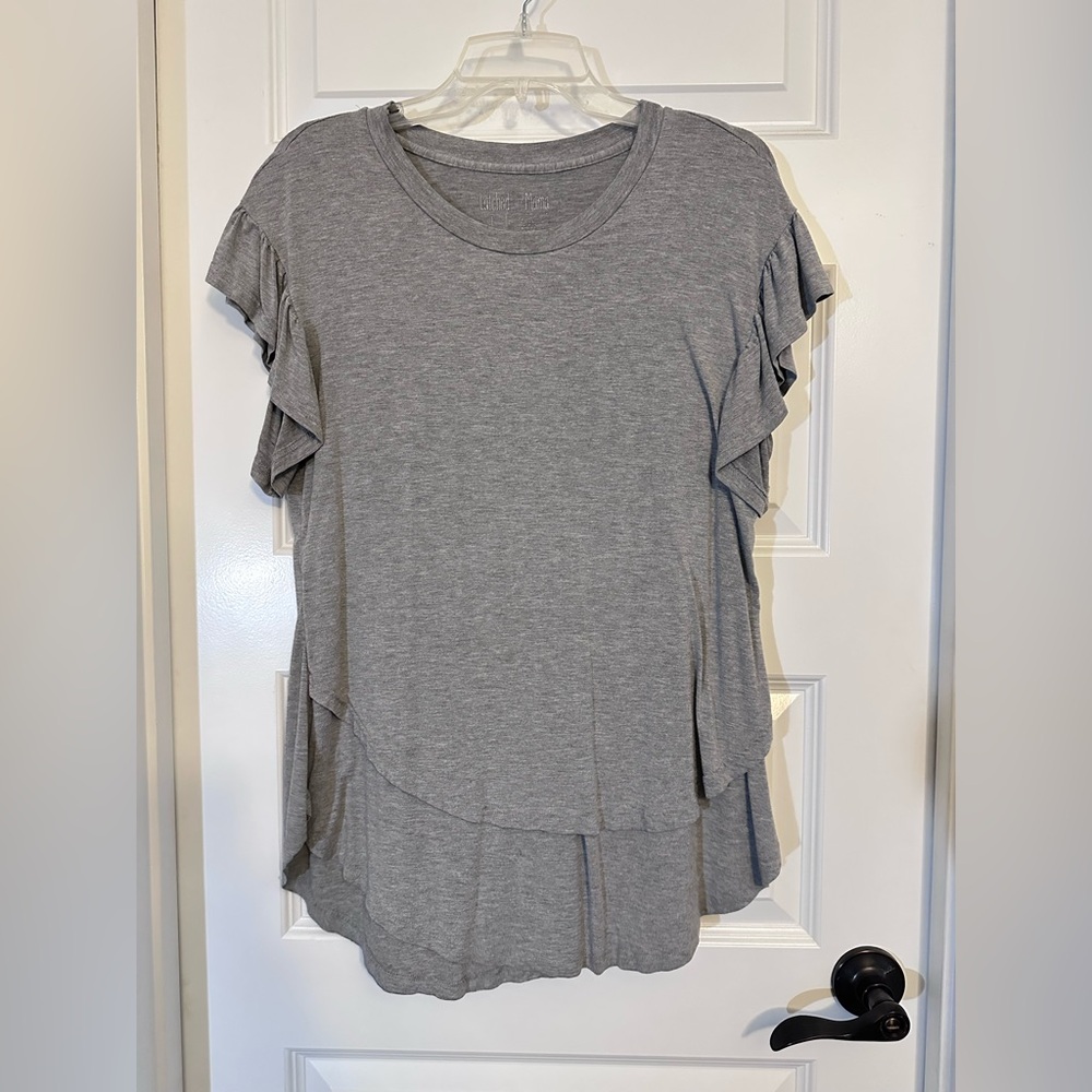 Latched Mama Gray Ruffle Sleeve Tee